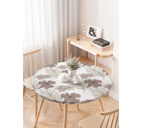 Изображение товара Скатерть на кухонный стол JoyArty Цветы контуром, круглая на резинке, диаметр 75-100 см, серия 44993 frtc_422904_120x120