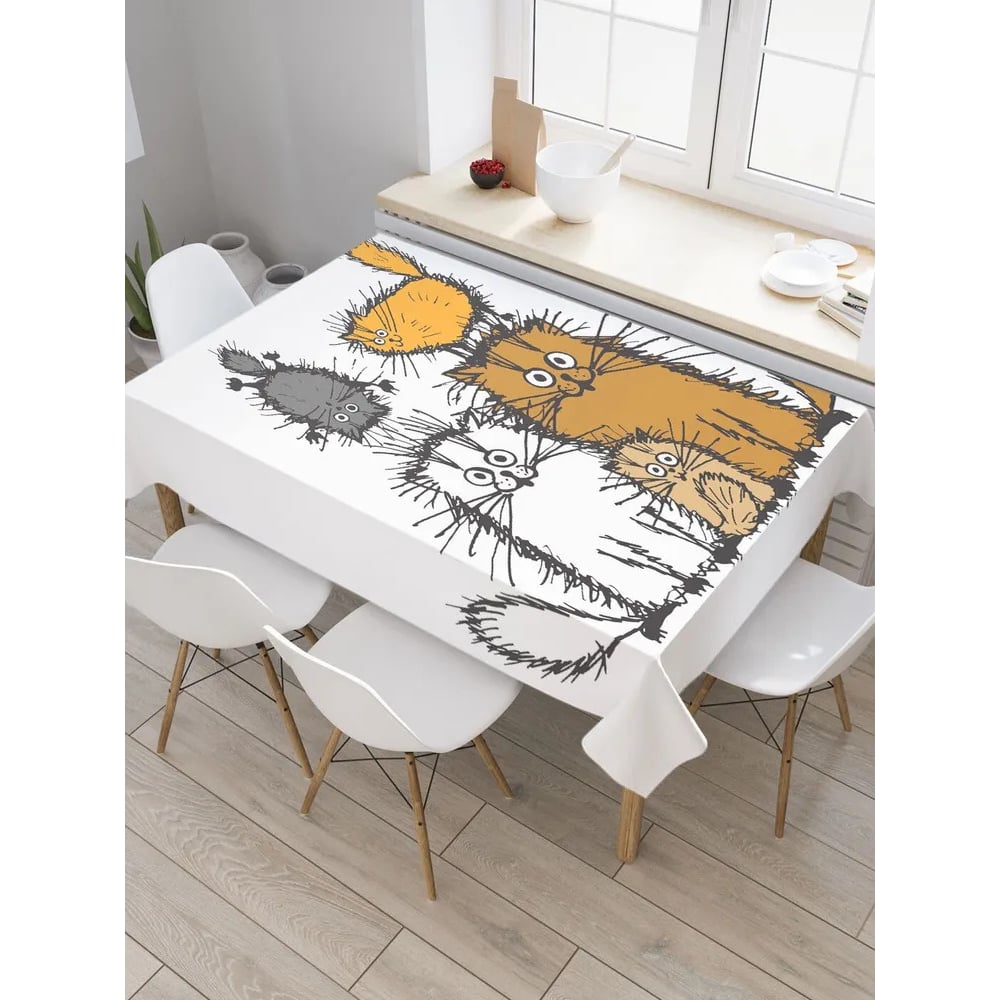 Изображение товара Прямоугольная водоотталкивающая скатерть JoyArty Семейство котов 145x180 см