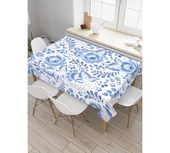Изображение товара Прямоугольная тканевая скатерть на стол с рисунком JoyArty Керамическая гжель 120х145 см tc_62522_120x145