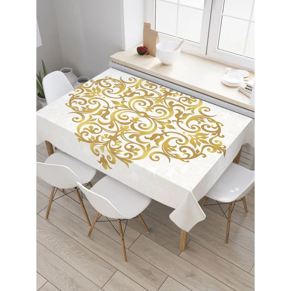 Изображение товара Прямоугольная тканевая скатерть JoyArty с золотым дамасским узором 145х180 см