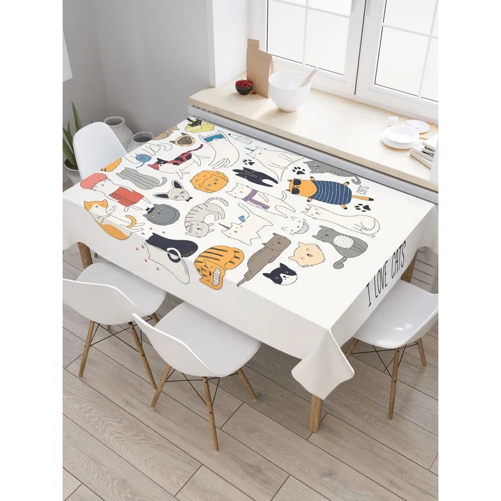 Изображение товара Прямоугольная тканевая скатерть JoyArty Люблю котов 120x145 см