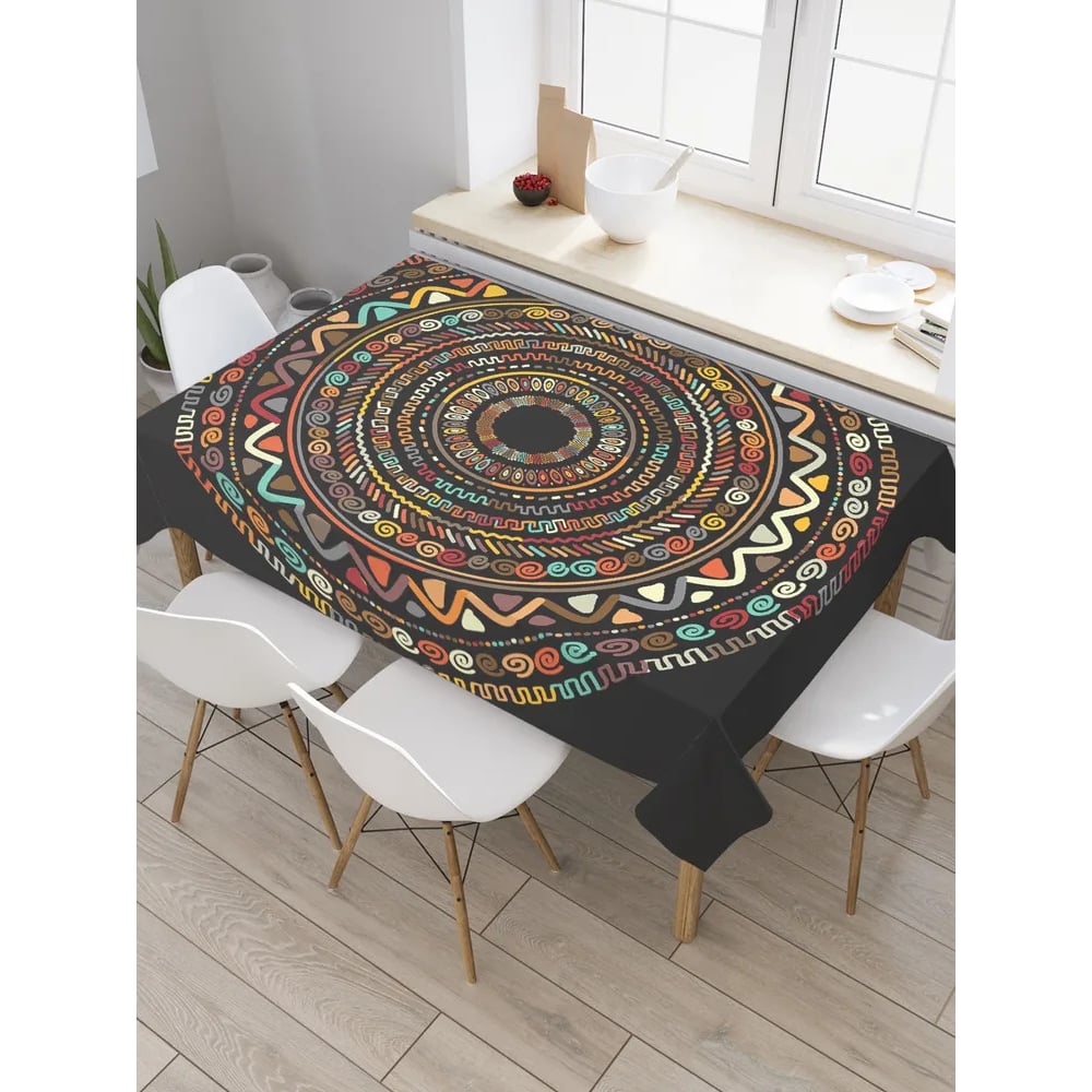 Изображение товара Прямоугольная тканевая скатерть JoyArty Африканские круги 120х145 см