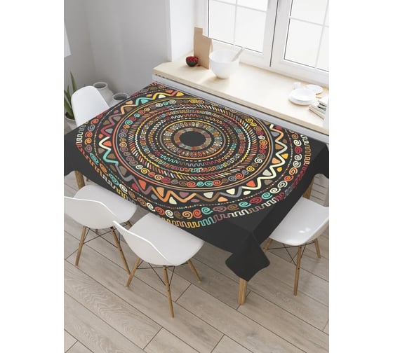 Изображение товара Прямоугольная тканевая скатерть на стол с рисунком JoyArty Африканские круги 120х145 см tc_414064_120x145