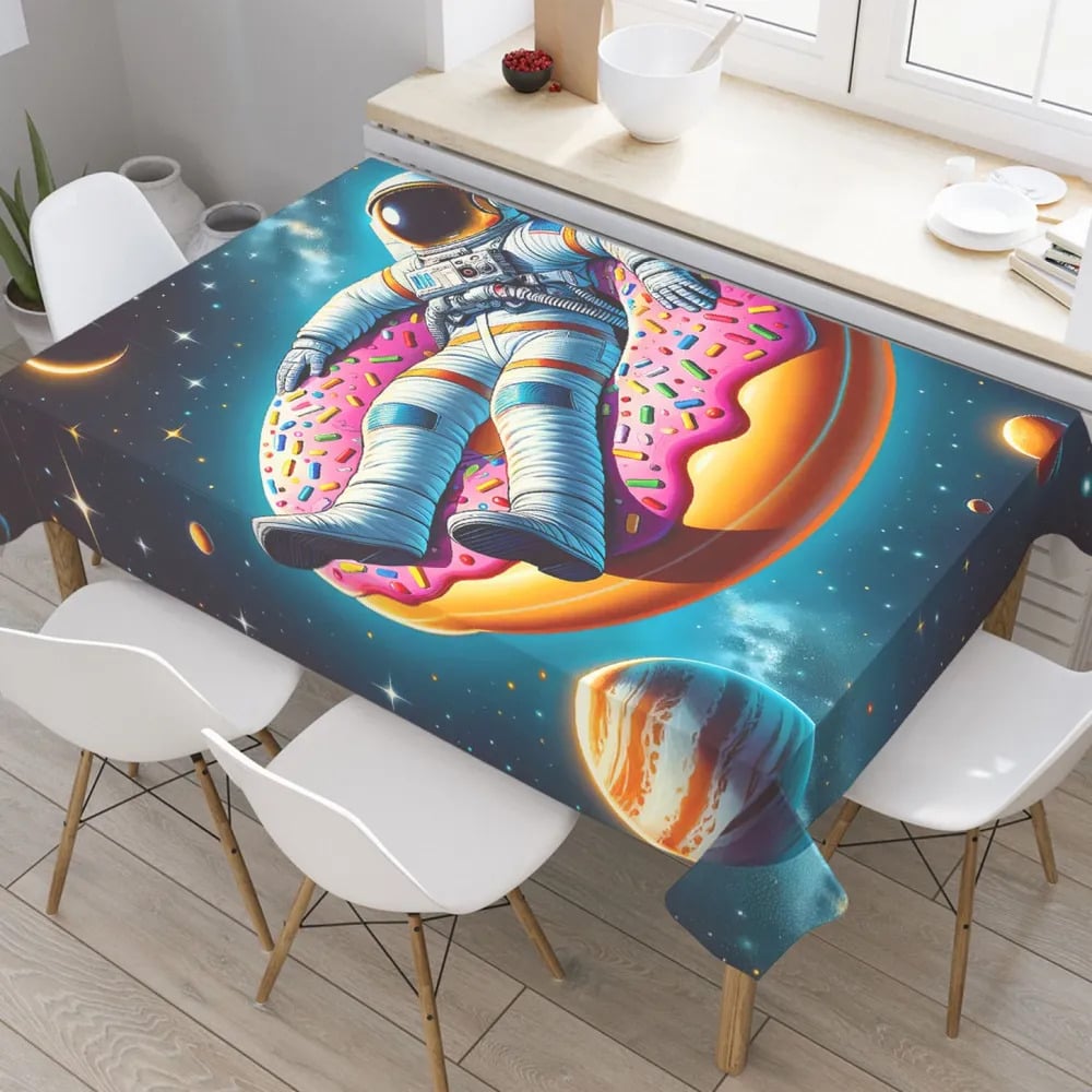 Изображение товара Прямоугольная тканевая скатерть JoyArty Астронавт на пончике 120х145 см