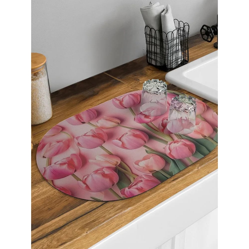 Изображение товара Коврик для сушки посуды JOYARTY Тюльпаны овальный 58x38 см