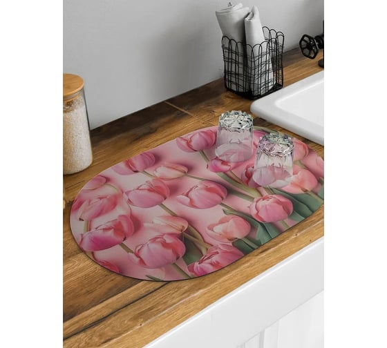 Изображение товара Коврик для сушки посуды JOYARTY "Тюльпаны" овальный 58x38, серия 8 марта sbm_430092_58x38