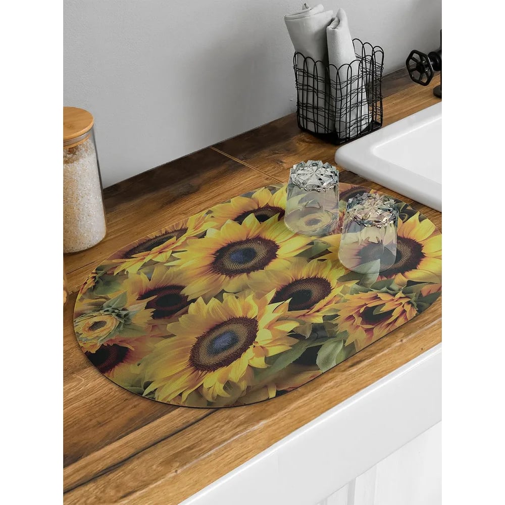 Изображение товара Коврик для сушки посуды JOYARTY Поле подсолнухов овальный 58x38
