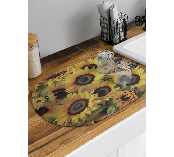 Изображение товара Коврик для сушки посуды JOYARTY "Поле подсолнухов" овальный 58x38, серия 8 марта sbm_430096_58x38