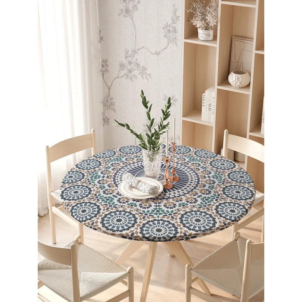 Изображение товара Скатерть JoyArty Круговое цветение круглая на резинке 105-120 см