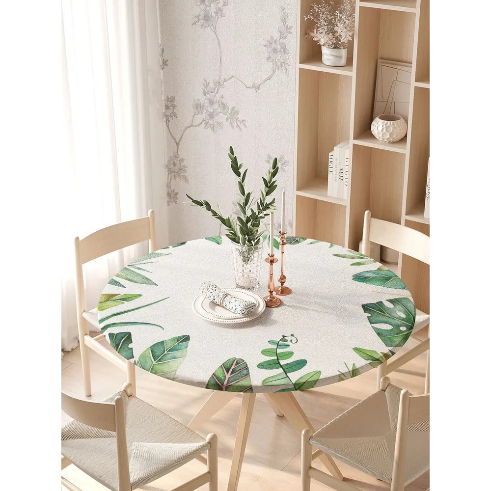 Изображение товара Скатерть JoyArty Макушки тропиков круглая на резинке 105-120 см