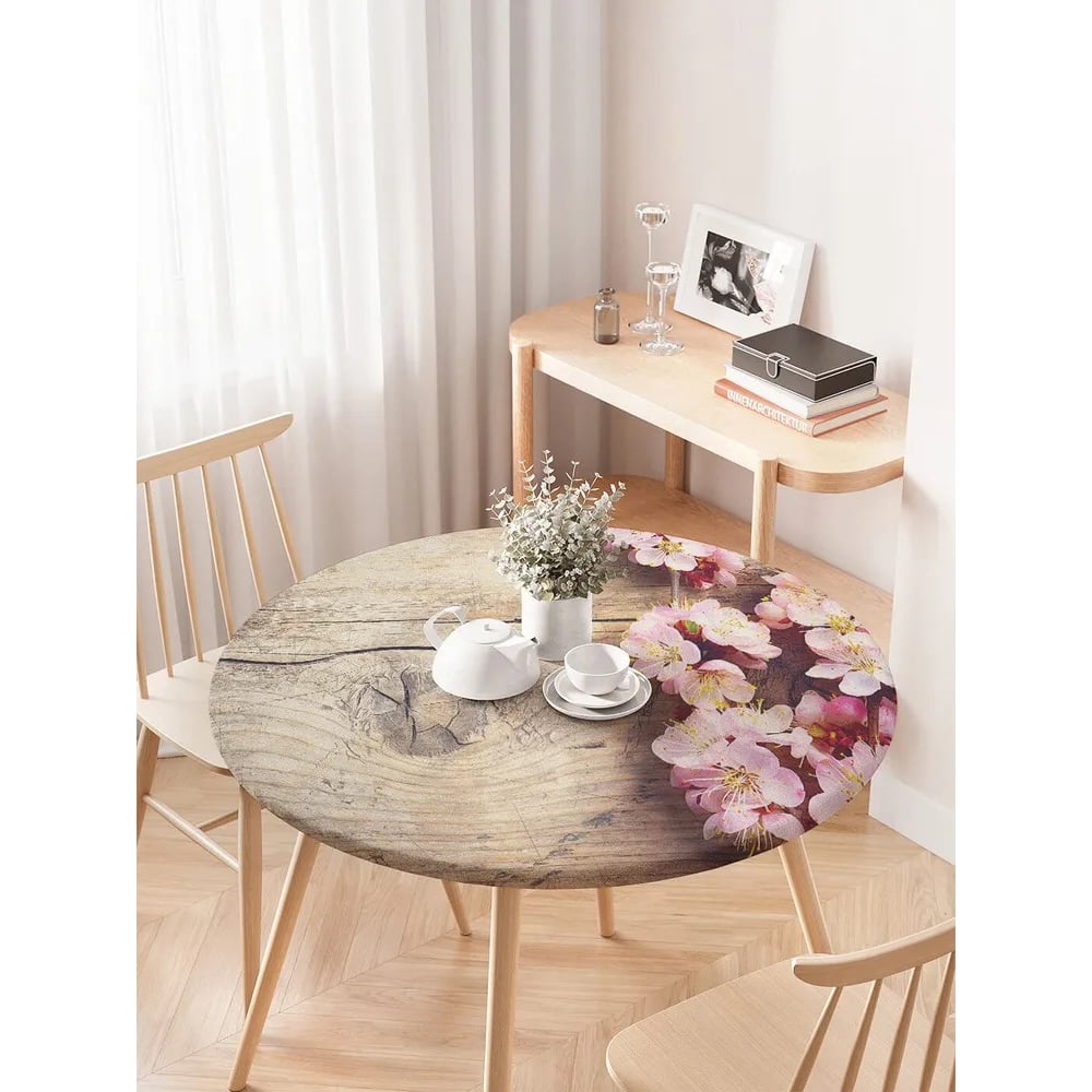 Изображение товара Скатерть JoyArty Цветки вишни круглая на кухонный стол 75-100 см