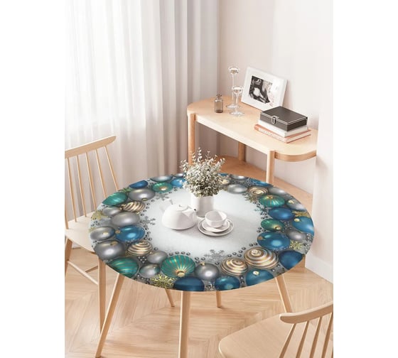 Изображение товара Скатерть на кухонный стол JoyArty Круг из шариков, круглая, на резинке, диаметр 75-100 см, серия Новый год и Рождество frtc_20282_120x120