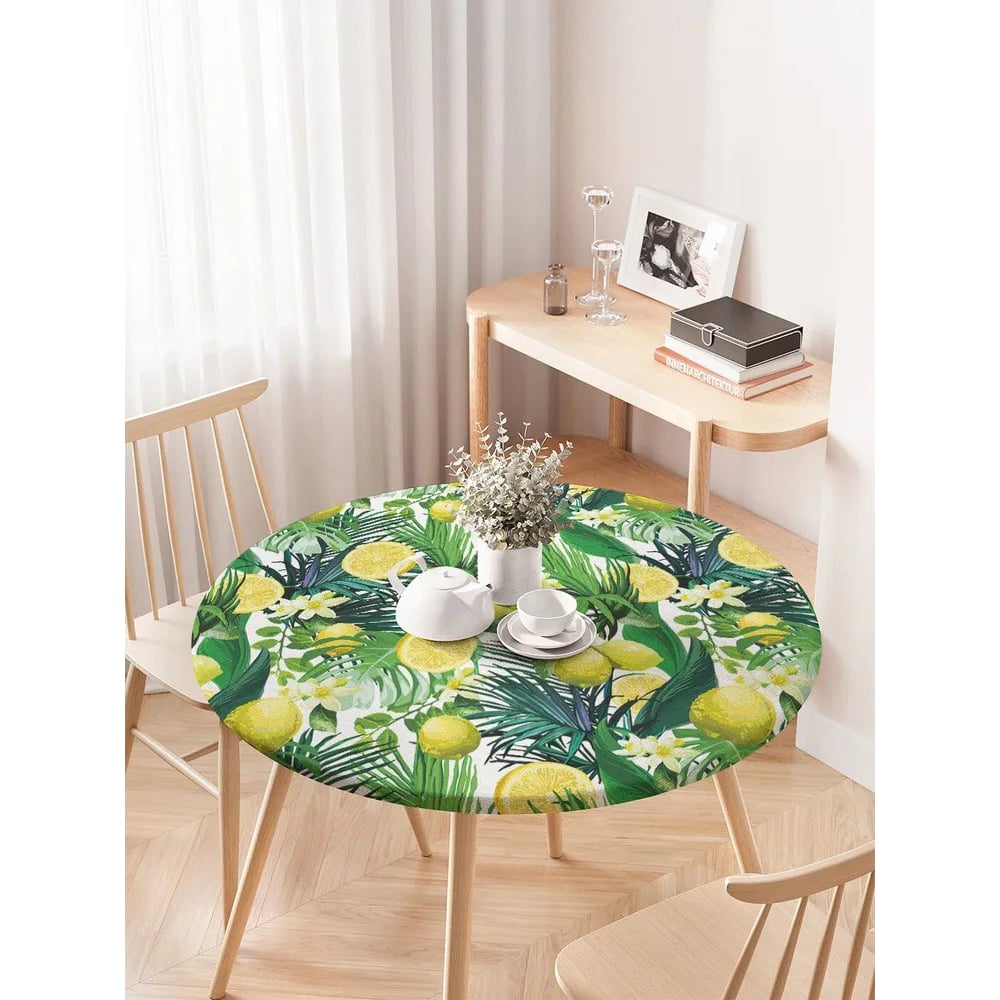 Изображение товара Скатерть на кухонный стол JoyArty Лимоны и тропики, круглая, 75-100 см, водоотталкивающая
