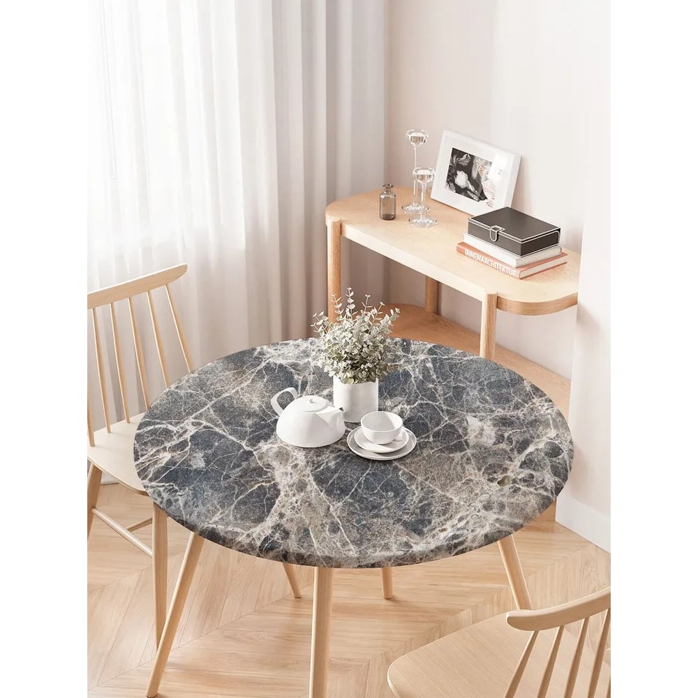 Изображение товара Скатерть JoyArty круглая с мраморными трещинами на резинке
