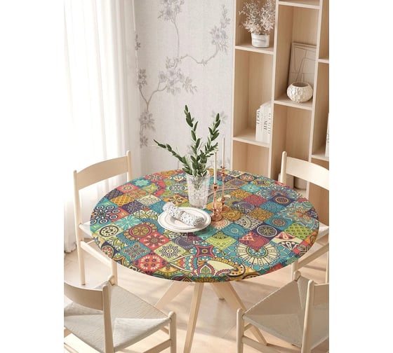 Изображение товара Скатерть на кухонный стол JoyArty Лоскуты орнамента, круглая, на резинке, диаметр 105-120 см frtc_37433_140x140