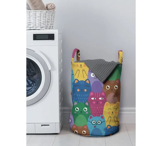 Изображение товара Корзина для белья в ванную JOYARTY "Яркие цветные коты" 45 л, gaba_413272_M