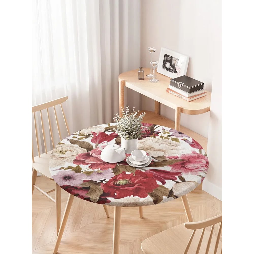 Изображение товара Круглая скатерть на кухонный стол JOYARTY Спелые цветы, диаметр 75-100 см, водоотталкивающая