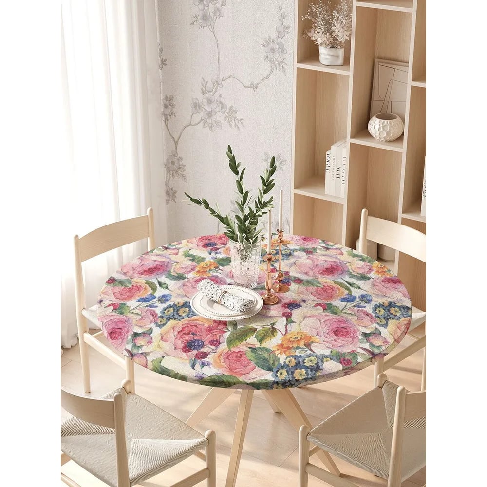 Изображение товара Скатерть на кухонный стол JOYARTY Розы акварелью круглая диаметр 105-120 см