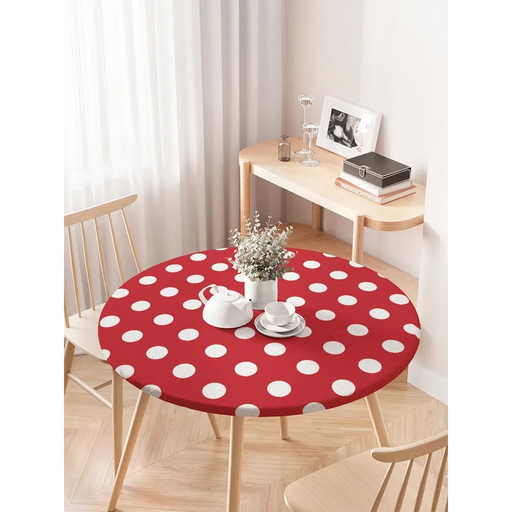 Изображение товара Круглая скатерть JOYARTY Крупный горох водоотталкивающая размер 75-100 см