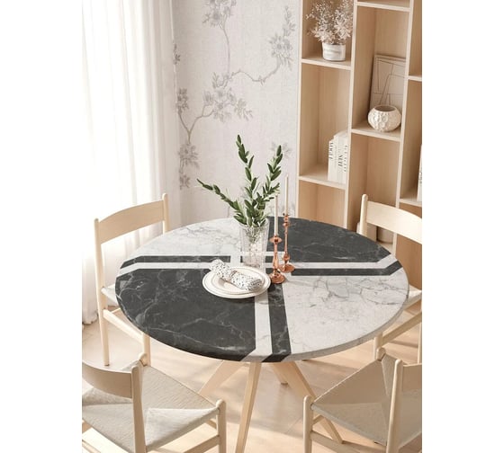 Изображение товара Скатерть на кухонный стол JOYARTY "Мраморная плитка", круглая на резинке, диаметр 105-120 см frtc_33988_140x140
