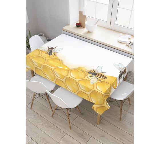 Изображение товара Прямоугольная тканевая скатерть на стол с рисунком JOYARTY "Пчелы и соты" 120 на 145 см tc_84732_120x145