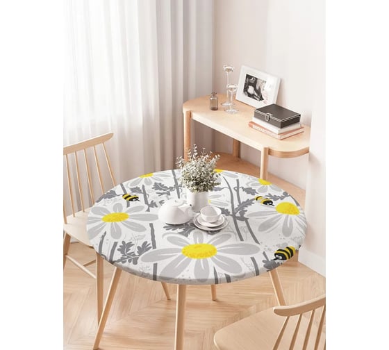 Изображение товара Скатерть на кухонный стол JOYARTY "Работящие пчелки", круглая на резинке, диаметр 75-100 см frtc_21695_120x120