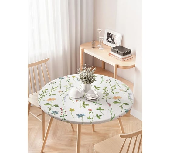 Изображение товара Скатерть на кухонный стол JOYARTY "Цветочная ботаника", круглая на резинке, диаметр 75-100 см frtc_31651_120x120