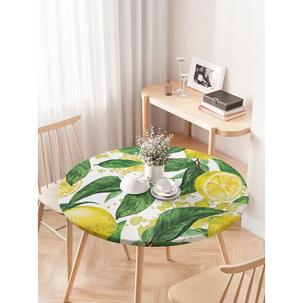 Изображение товара Скатерть на кухонный стол JOYARTY Дерево лимона круглая 75-100 см резинка