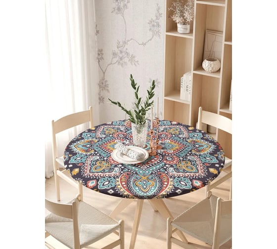 Изображение товара Скатерть на кухонный стол JOYARTY "Цветочный орнамент", круглая на резинке, диаметр 105-120 см frtc_33877_140x140