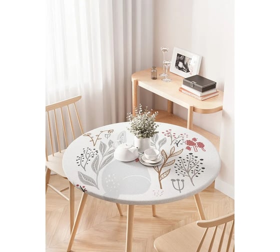 Изображение товара Скатерть на кухонный стол JOYARTY "Зайчик в цветах", круглая на резинке, диаметр 75-100 см frtc_429268_120x120