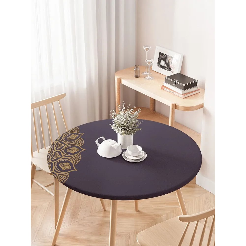 Изображение товара Круглая водоотталкивающая скатерть на кухонный стол JOYARTY "Половина мандалы"