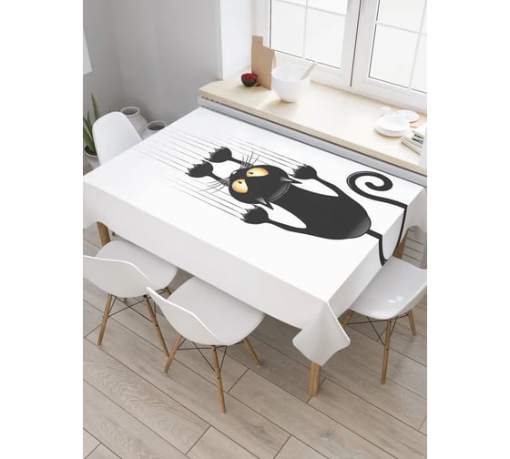 Изображение товара Прямоугольная тканевая скатерть на стол с рисунком JOYARTY "Вредный кот" 120 на 145 см tc_18505_120x145