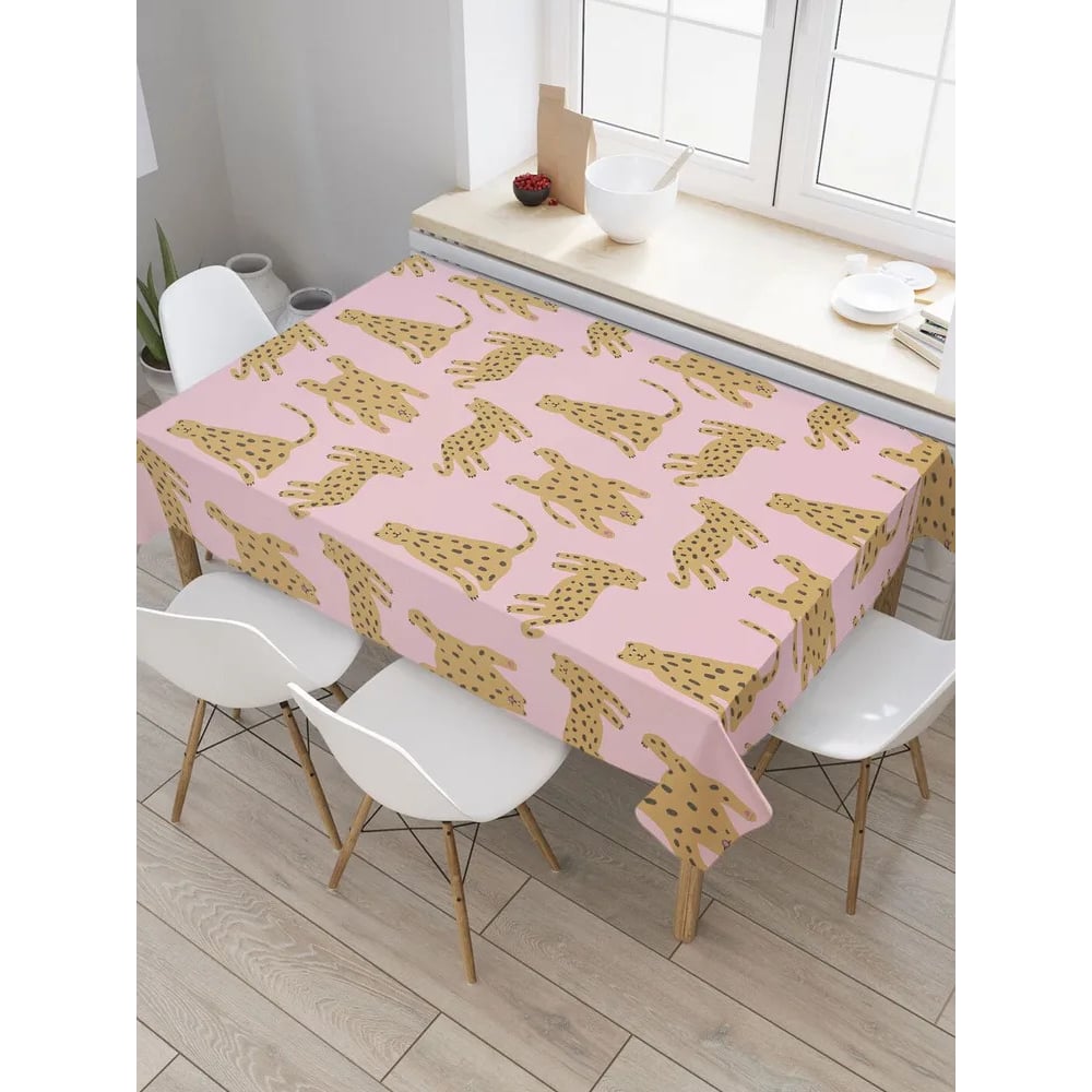 Изображение товара Прямоугольная тканевая скатерть на стол с рисунком JOYARTY "Забавные леопарды" 120 на 145 см tc_385251_120x145