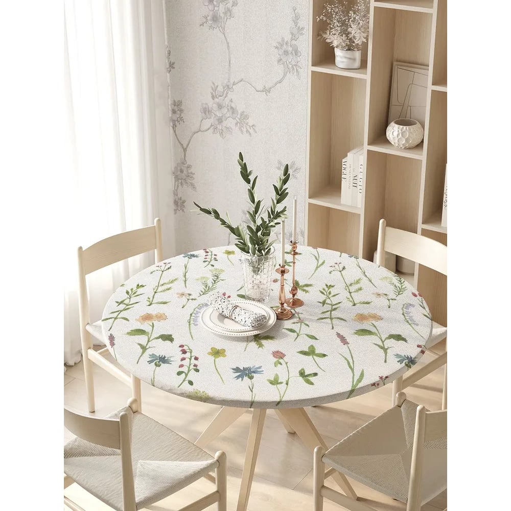 Изображение товара Круглая скатерть на кухонный стол JoyArty Цветочная ботаника водоотталкивающая моющаяся