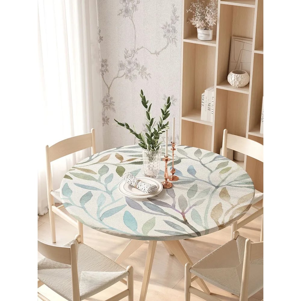 Изображение товара Скатерть на кухонный стол JoyArty Изгибы растений круглая водоотталкивающая 105-120 см