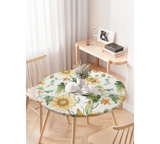 Изображение товара Скатерть на кухонный стол JoyArty "Кукуруза и подсолнухи", круглая на резинке, диаметр 75-100 см frtc_9852_120x120