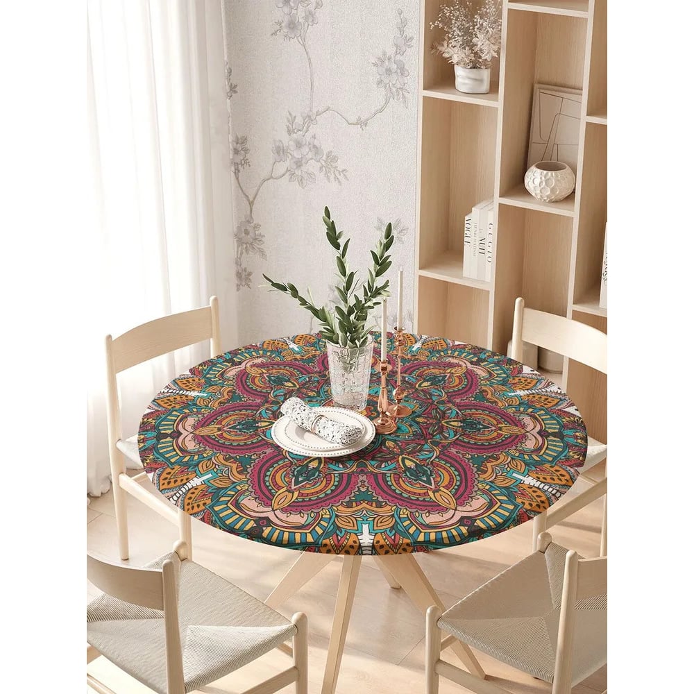 Изображение товара Круглая скатерть на стол JoyArty Цветочный орнамент 105-120 см