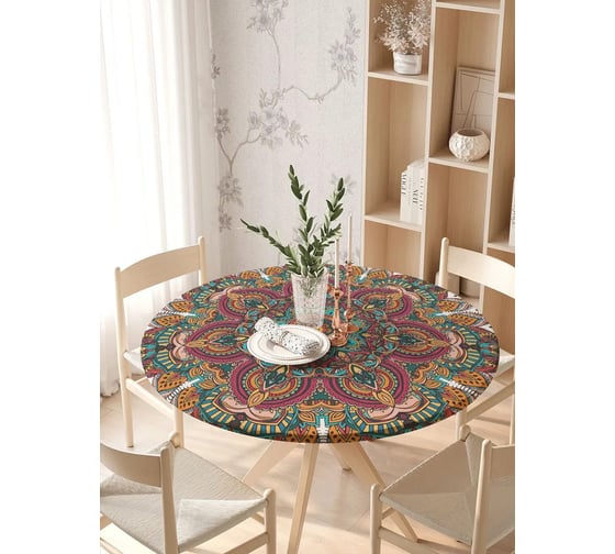 Изображение товара Скатерть на кухонный стол JoyArty "Цветочный орнамент", круглая на резинке, диаметр 105-120 см frtc_16080_140x140