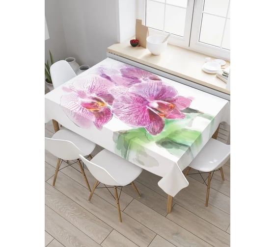 Изображение товара Прямоугольная тканевая скатерть на стол с рисунком JoyArty "Акварельные орхидеи" 120 на 145 см tc_75899_120x145