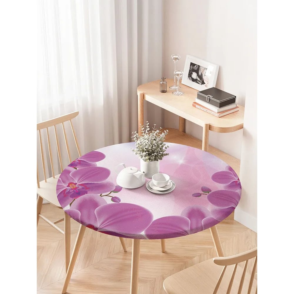 Изображение товара Скатерть JoyArty Веточки орхидеи круглая на резинке 75-100 см