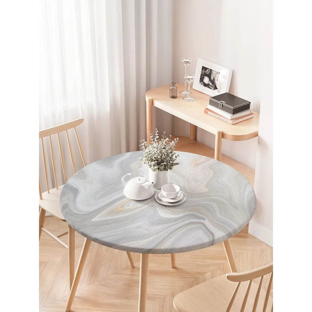 Изображение товара Скатерть на кухонный стол JoyArty Мраморные волны диаметр 75-100 см круглая резинка