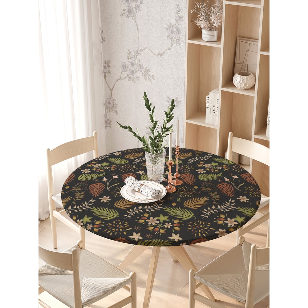 Изображение товара Скатерть JoyArty Листья на темном фоне круглая 105-120 см водоотталкивающая