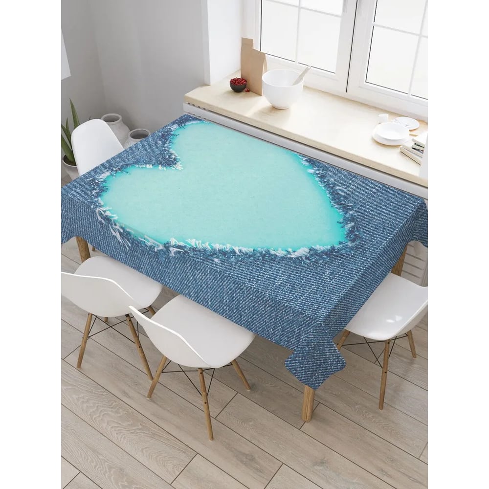 Изображение товара Прямоугольная тканевая скатерть JoyArty Джинсовое сердце 145х180 см