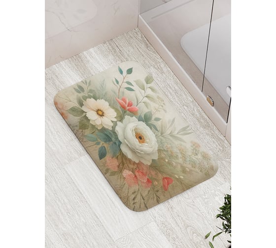 Изображение товара Коврик для ванной комнаты и туалета противоскользящий JOYARTY Нежные пионы 52x77 см bath_sd2675