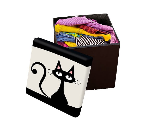 Изображение товара Складной пуф с отделением для хранения Волшебная страна, дизайн Кот, 30х30х30 см, 008467
