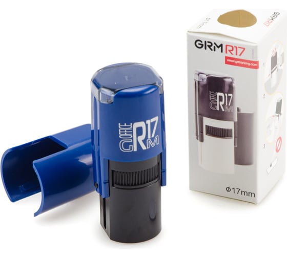 Изображение товара Штамп GRM отк-3 (пятиугольник) тип-018, на автоматической оснастке r17, диаметр 13-17 мм, оттиск синий, корпус синий + чёрный 211123001-018