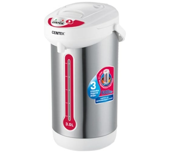 Изображение товара Термопот Centek 3л, 600Вт, 3 способа подачи воды, корпус из нержавеющей стали CT-0080 White