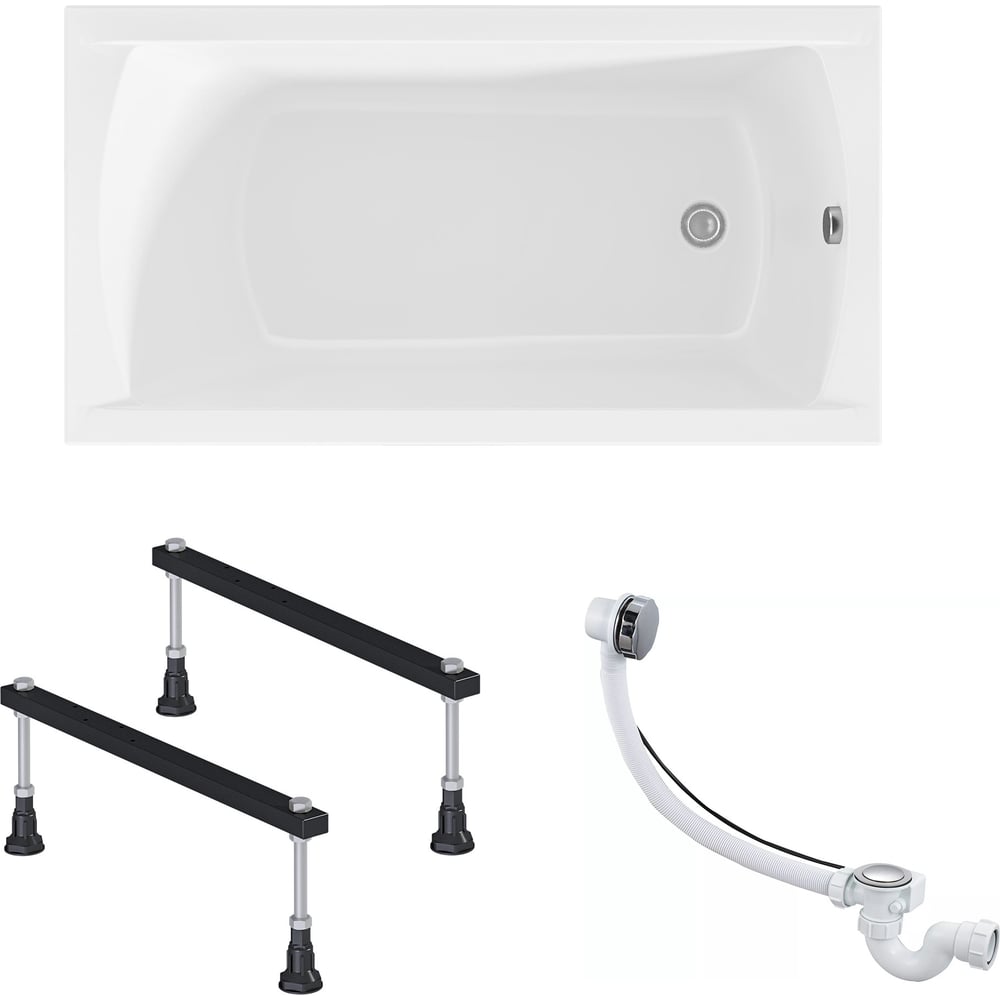 Изображение товара Акриловая ванна 1Marka MODERN 120х70 см MODERN в наборе 3 в 1: прямоугольная металлические ножки, слив-перелив хром 01мод1270кс1