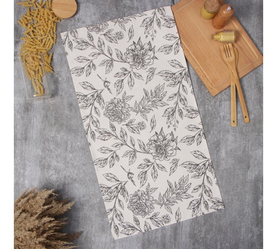 Изображение товара Полотенце Этель "Black flowers" 40x73 см, 100% хл, саржа 190 гр/м2 10283372