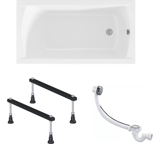 Изображение товара Акриловая ванна 1Marka 140х70 см MODERN в наборе 3 в 1: прямоугольная металлические ножки, слив-перелив хром 01мод1470кс1